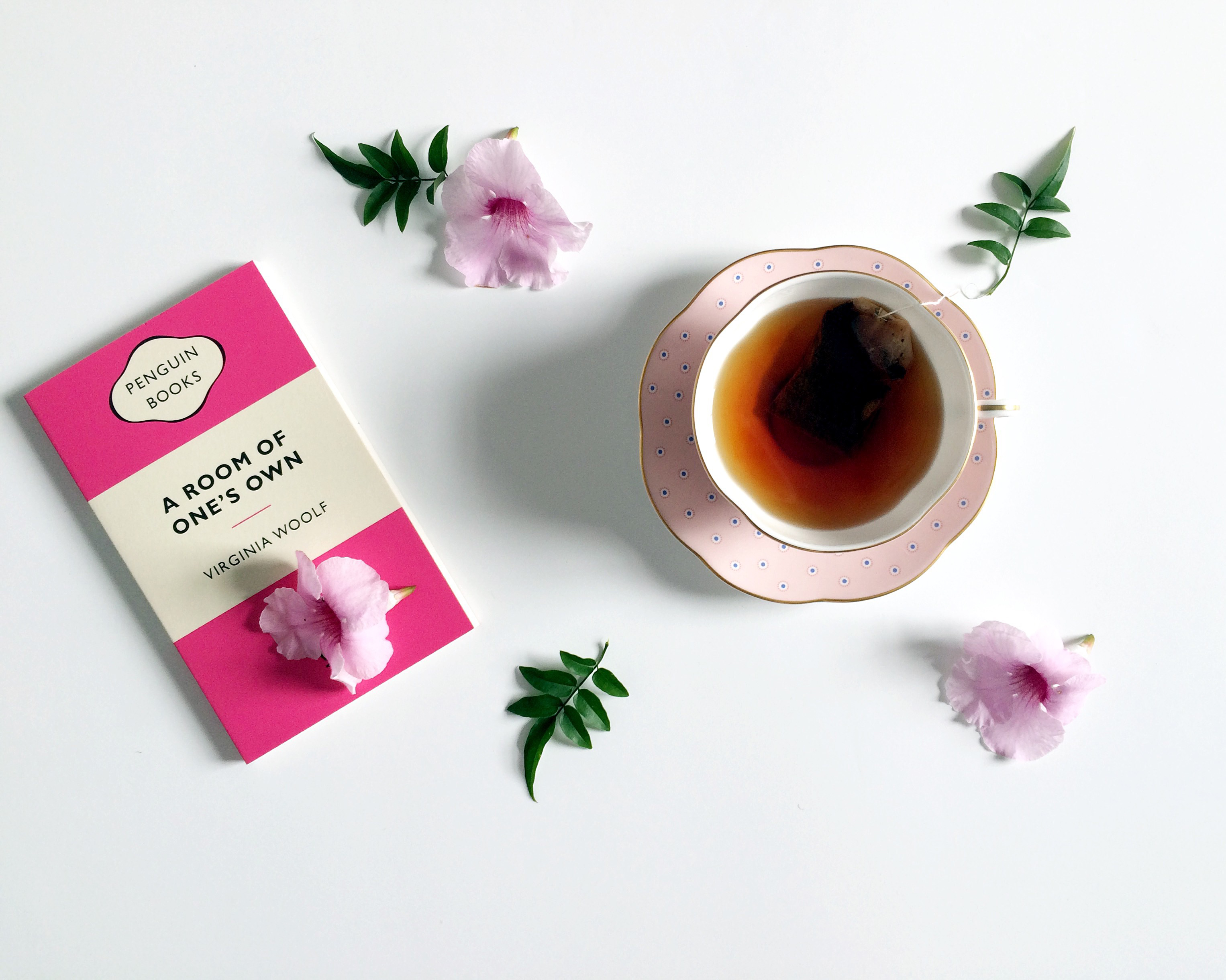 Pink flowers and pink tea cup